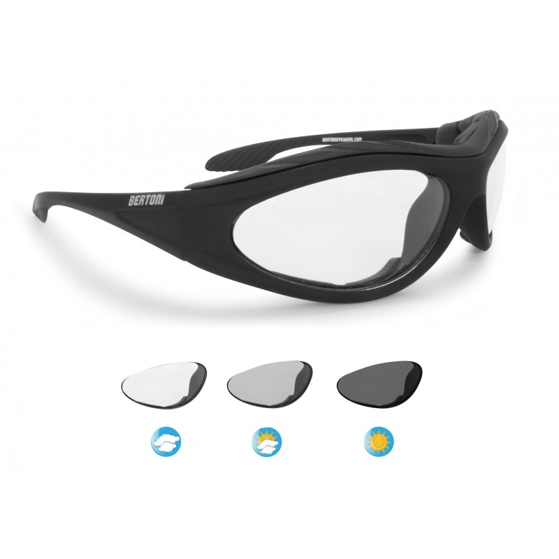 Bertoni Photochromic Antifog Motorcycle Goggles for Prescription Lenses F366A 