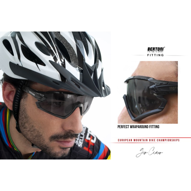 Bertoni Sport Sunglasses Polarized Photochromic Cycling MTB w. Prescription  Carrier QUASAR