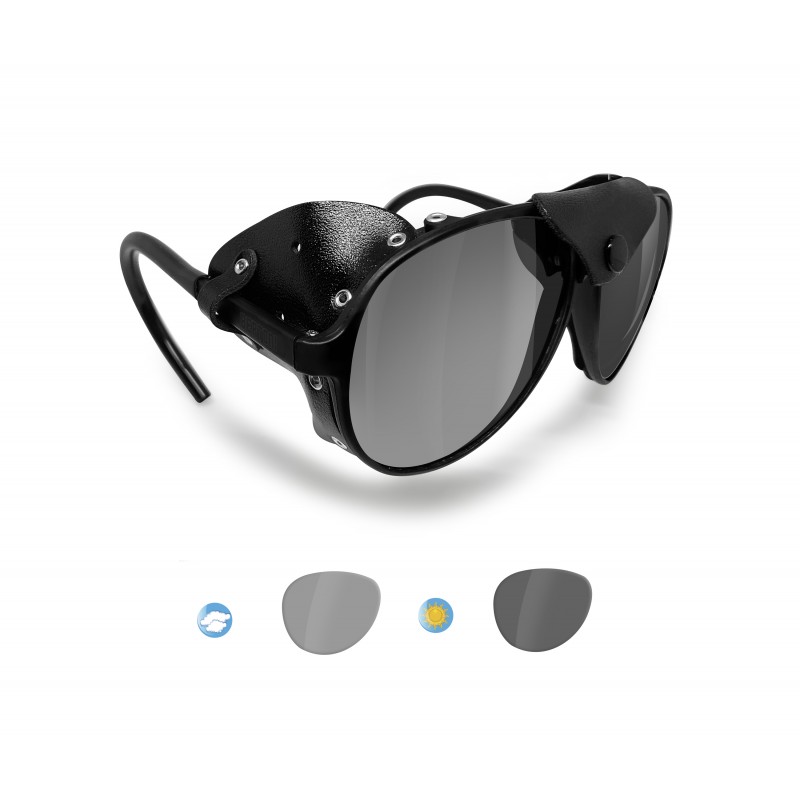 Cortina Shiny Black/Blue Mirror Polarized Sunglasses for Mountain Hiking Trekking Glacier Snow by Bertoni Italy mod 