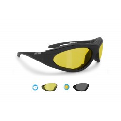 Photochromic Polarized Motorcycle Sunglasses - Yellow Anticrash Lens - Windproof insert - by Bertoni P125FTA Motorcycle Goggles