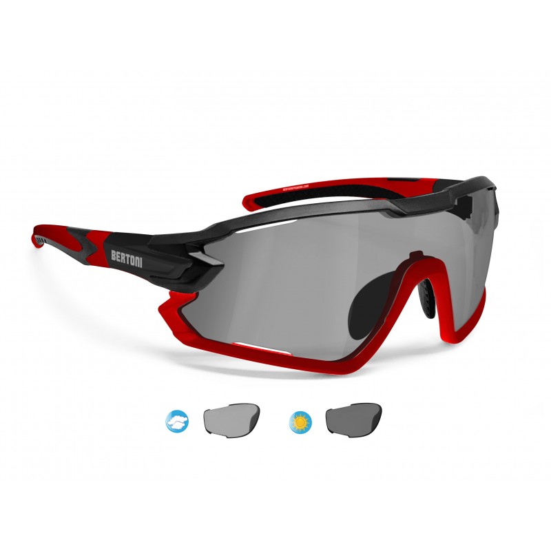 BERTONI Fahrradbrille Sportbrille Radbrille Optisch MTB Tennis Polarisierte Selbsttönend mit Sehstärke für Brillenträger QUASAR