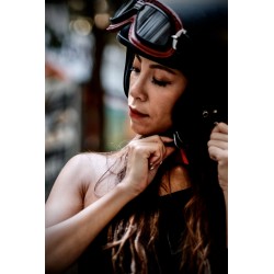 AF196RS Masque Moto Cuir Rouge - Verres fumè
