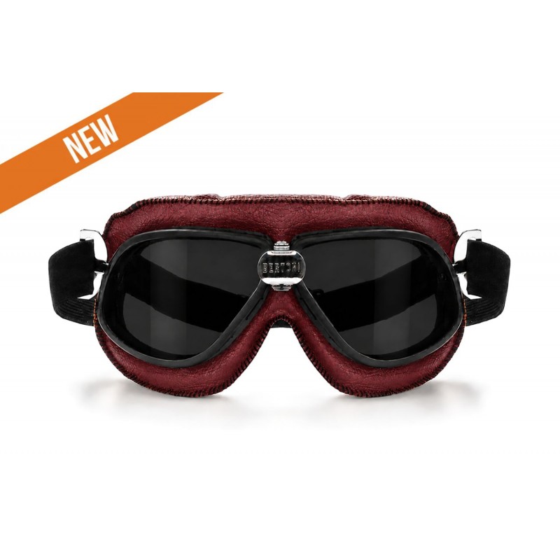 AF196RS Masque Moto Cuir Rouge - Verres fumè