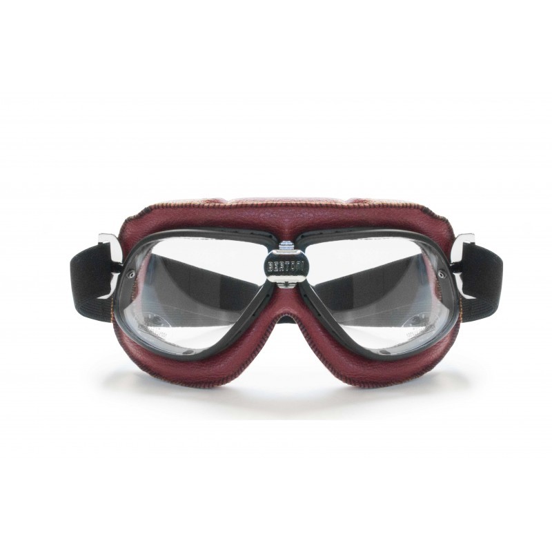 Red Leather Motorcycle Goggles AF196R - Bertoni Italy
