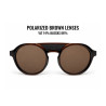 Front view of LIVIGNO B89 sunglasses: brown lenses, round frame and black bridge