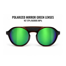 Front view of LIVIGNO B89 sunglasses: green lenses, round frame and black bridge